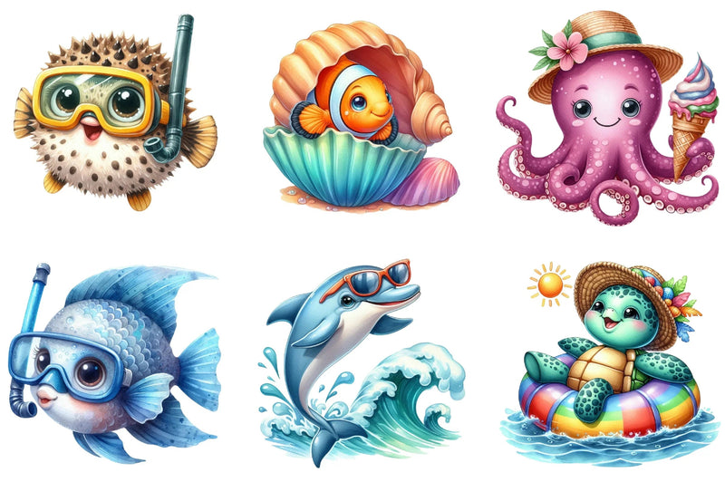 Summer Sea Animals Clipart Bundle - CraftNest - Digital Crafting and Art