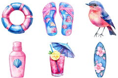 Summer Pink & Blue Coastal Clipart Bundle - CraftNest - Digital Crafting and Art