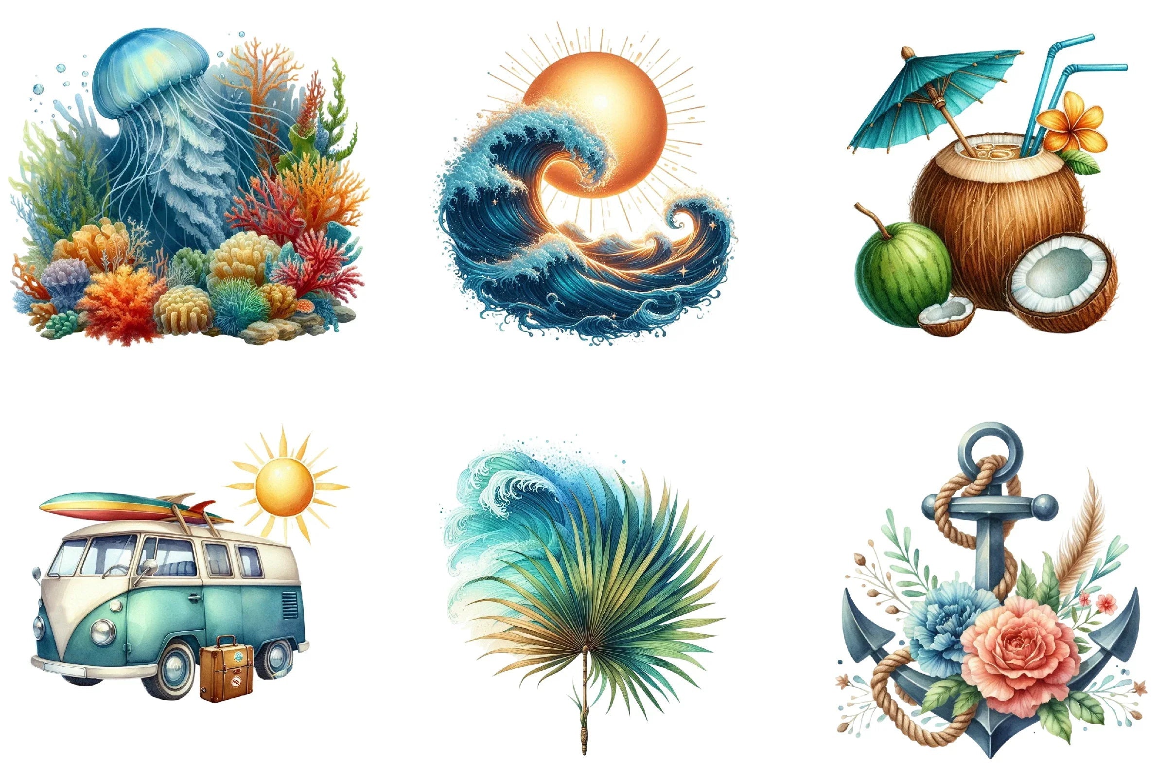 Summer Coastal Clipart Bundle - CraftNest - Digital Crafting and Art