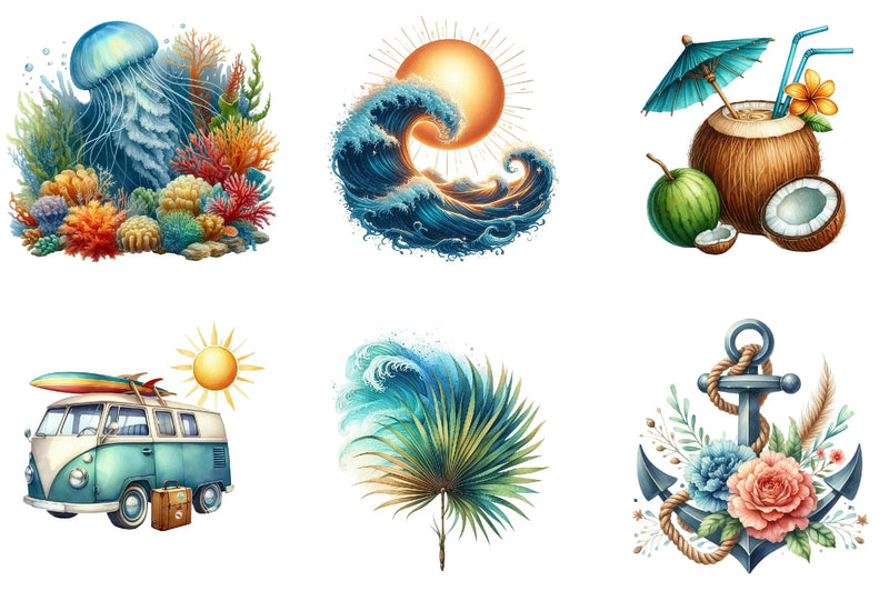 Summer Coastal Clipart Bundle - CraftNest - Digital Crafting and Art