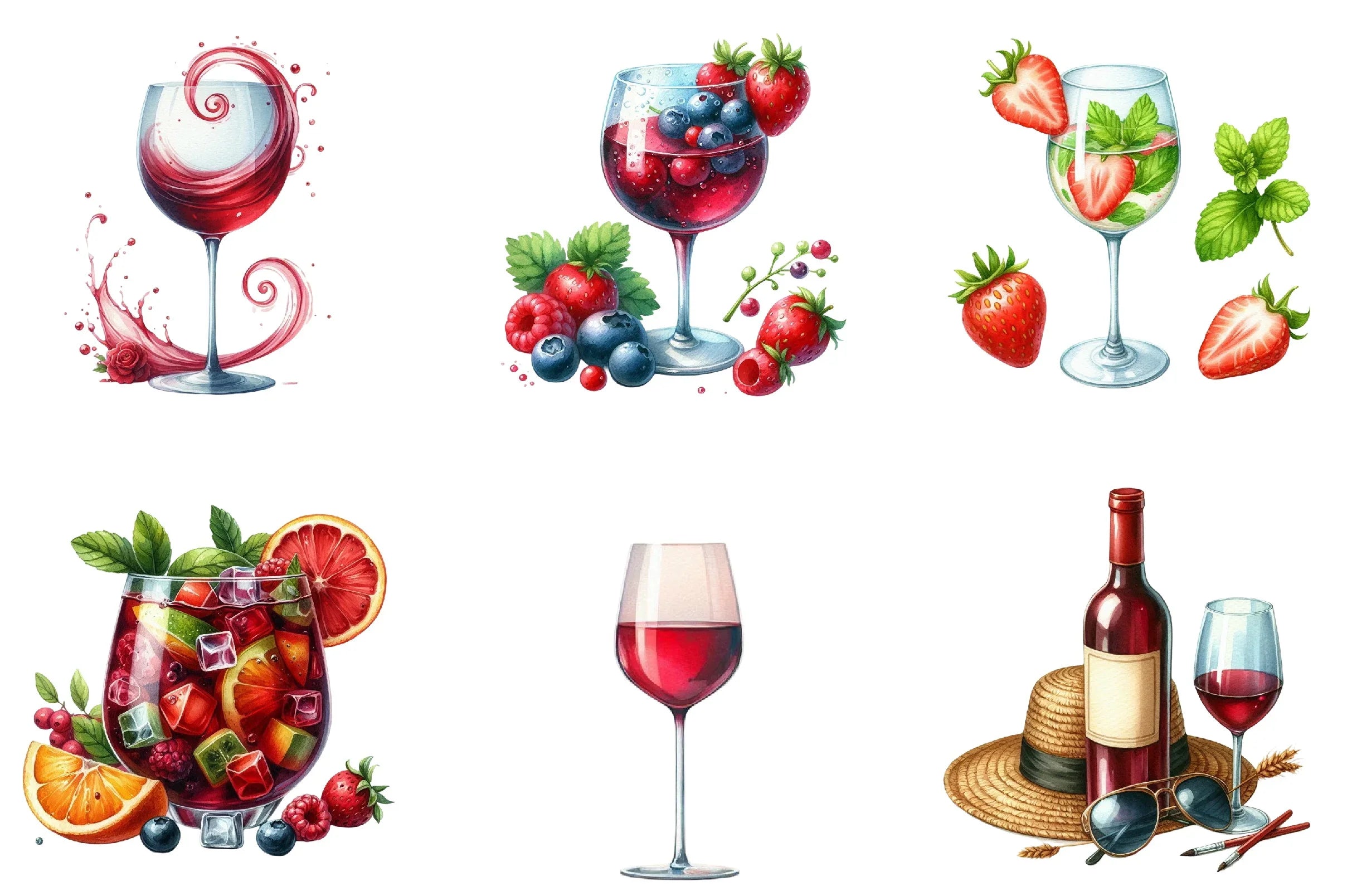 Summer Red Wine Clipart Bundle - CraftNest - Digital Crafting and Art