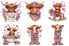 Valentine Cowboy Highland Cows Clipart Bundle - CraftNest - Digital Crafting and Art