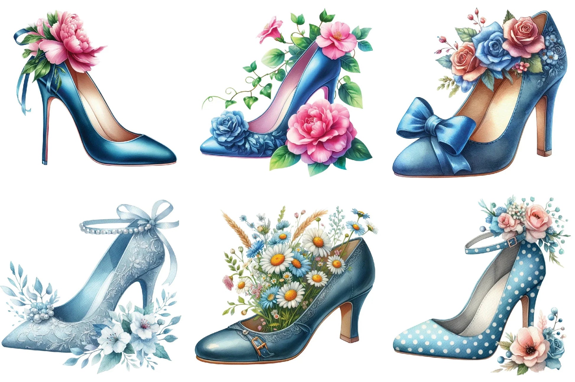 Blue High Heels with Floral Clipart Bundle - CraftNest - Digital Crafting and Art