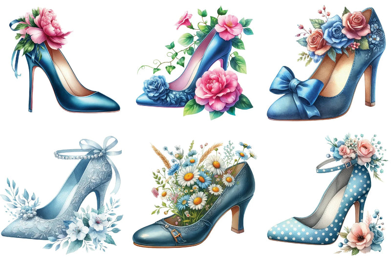 Blue High Heels with Floral Clipart Bundle - CraftNest - Digital Crafting and Art