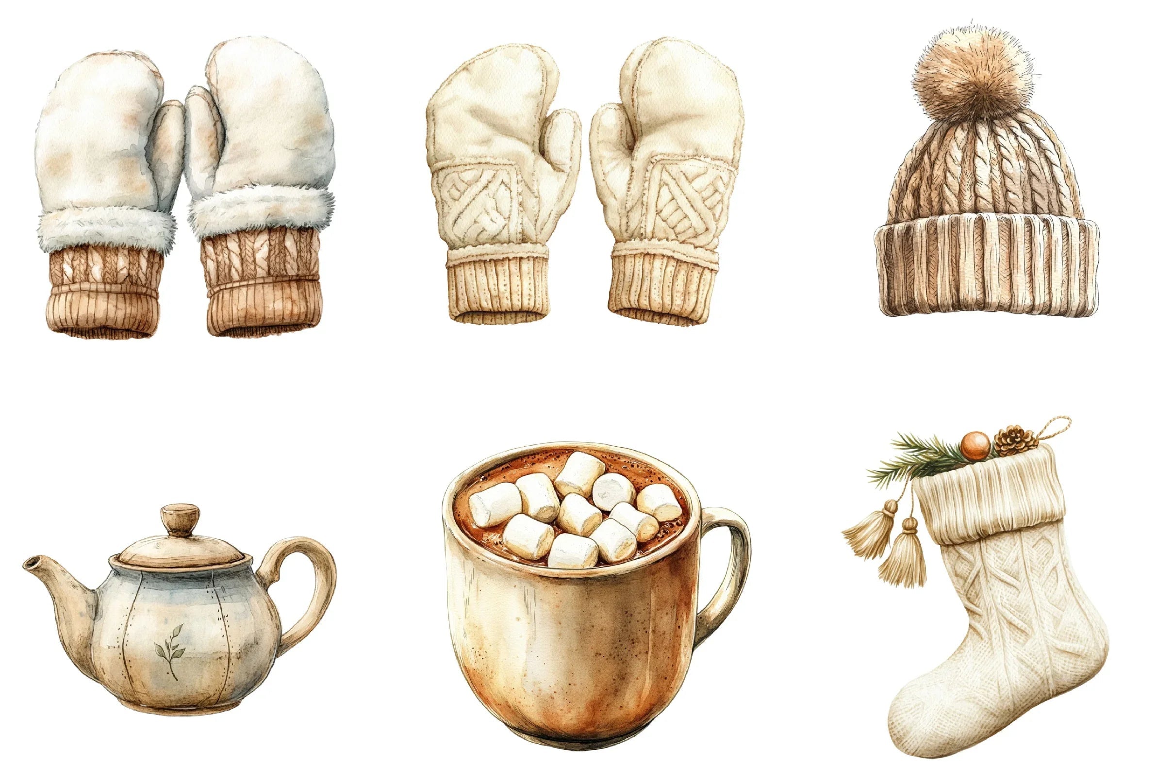 Cozy Neutral Winter Clipart Bundle - CraftNest - Digital Crafting and Art