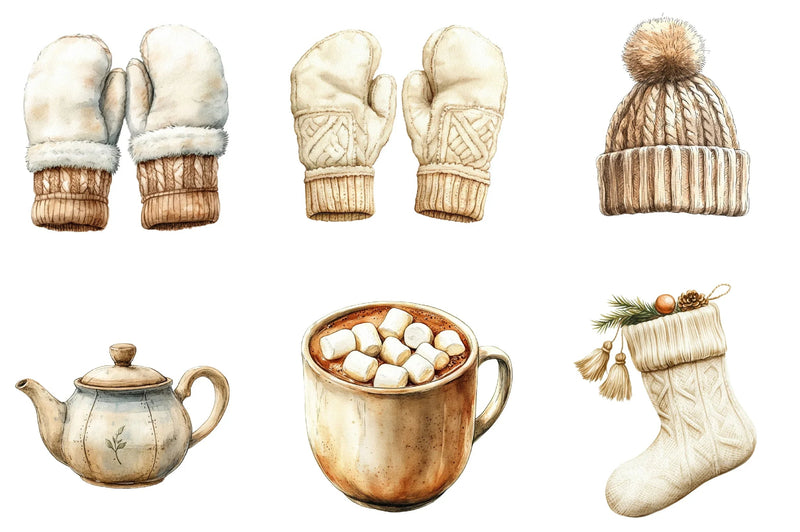 Cozy Neutral Winter Clipart Bundle - CraftNest - Digital Crafting and Art