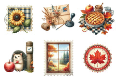 Autumn Fall Postage Stamp Clipart Bundle - CraftNest - Digital Crafting and Art