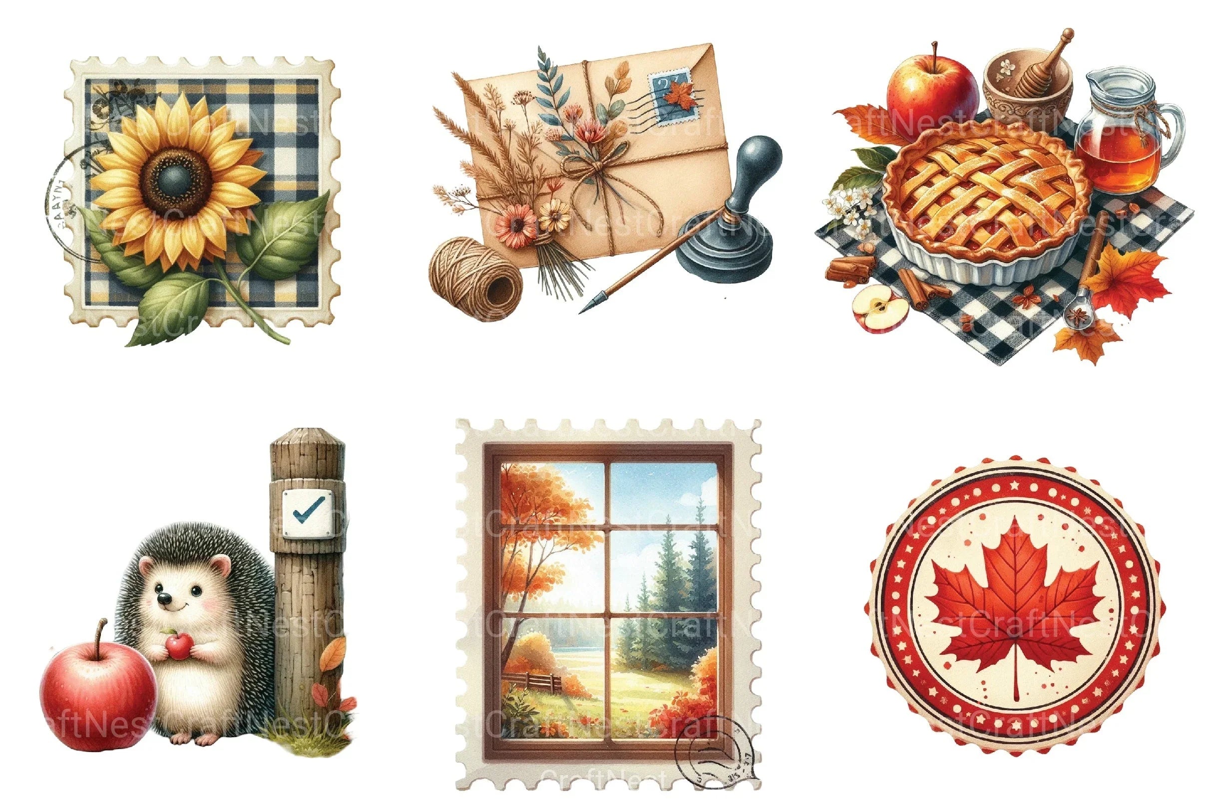 Autumn Fall Postage Stamp Clipart Bundle - CraftNest - Digital Crafting and Art