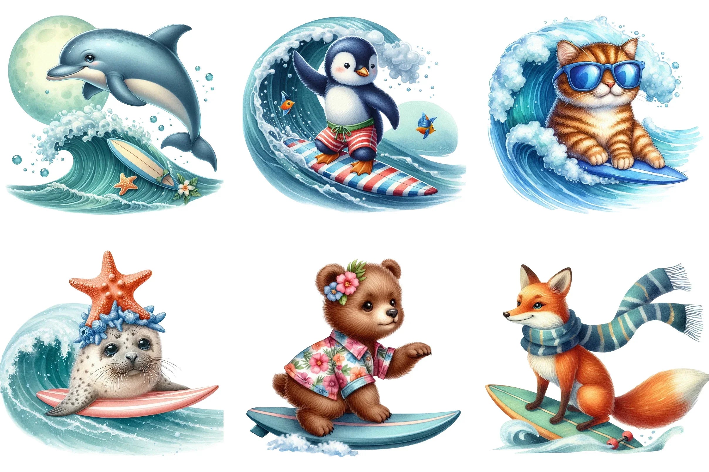 Surfing Animals Clipart Bundle - CraftNest - Digital Crafting and Art