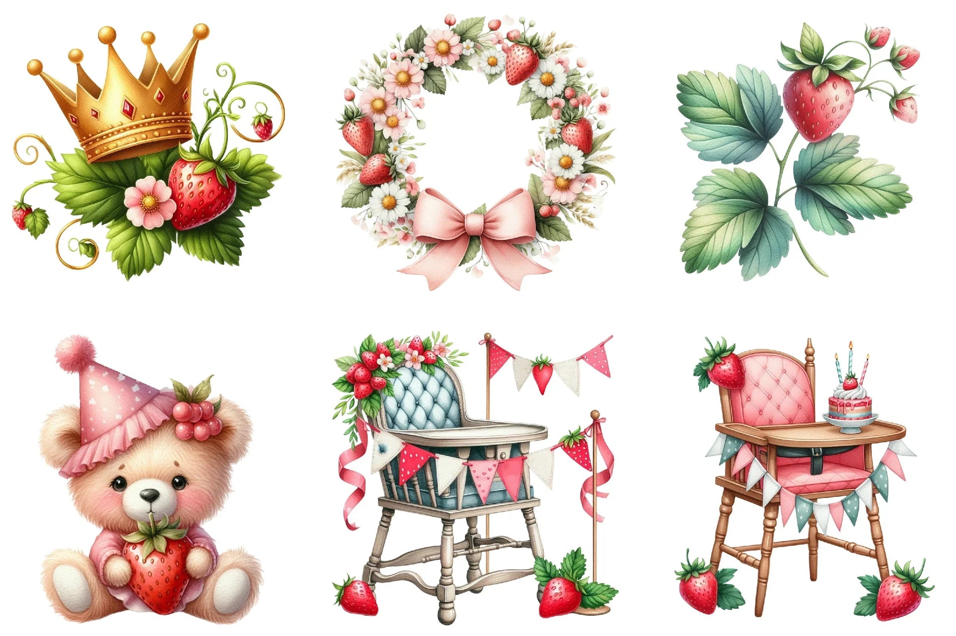 First Birthday Strawberry Clipart Bundle - CraftNest - Digital Crafting and Art