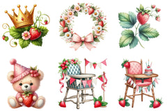 First Birthday Strawberry Clipart Bundle - CraftNest - Digital Crafting and Art