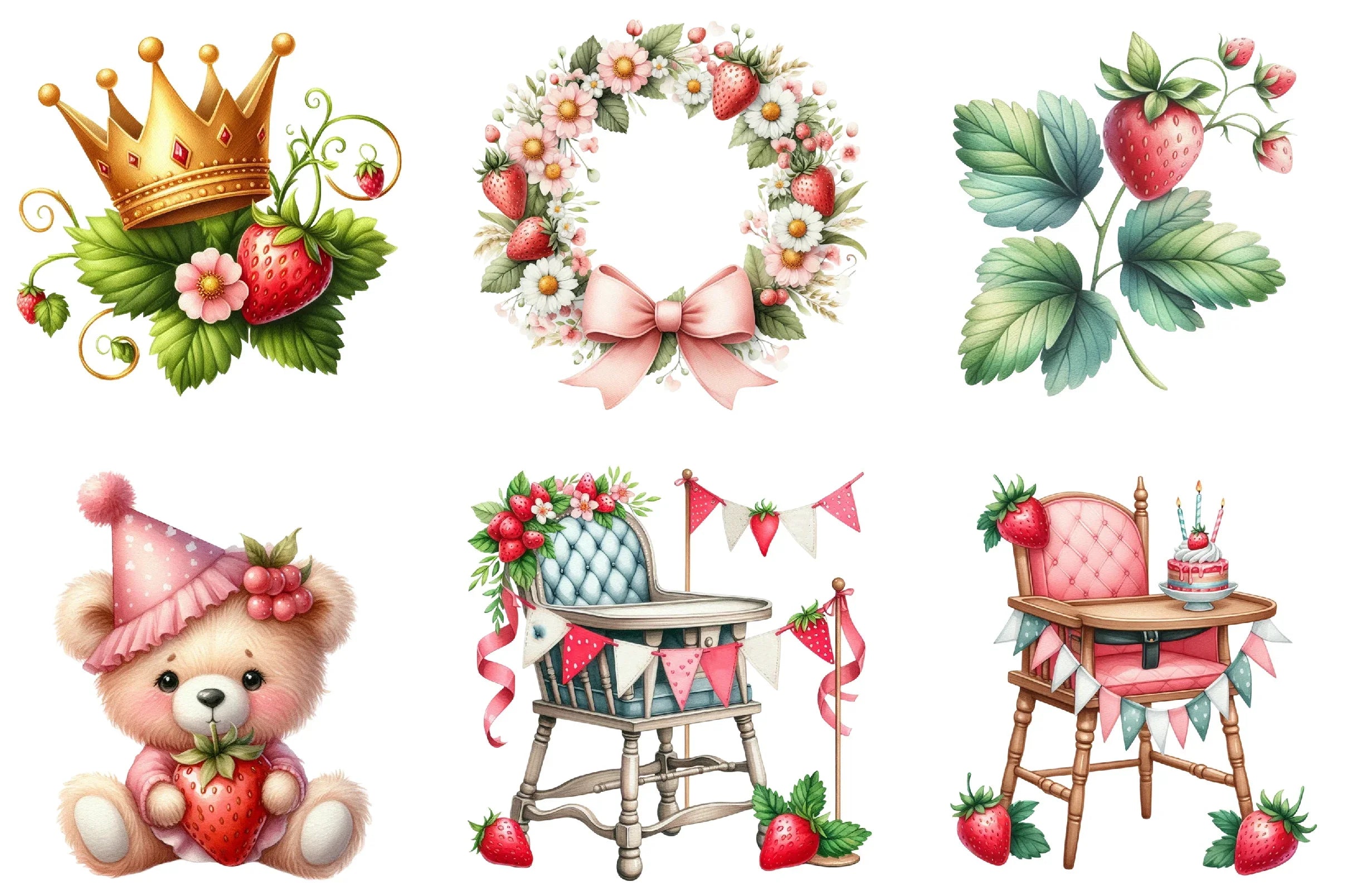 First Birthday Strawberry Clipart Bundle - CraftNest - Digital Crafting and Art