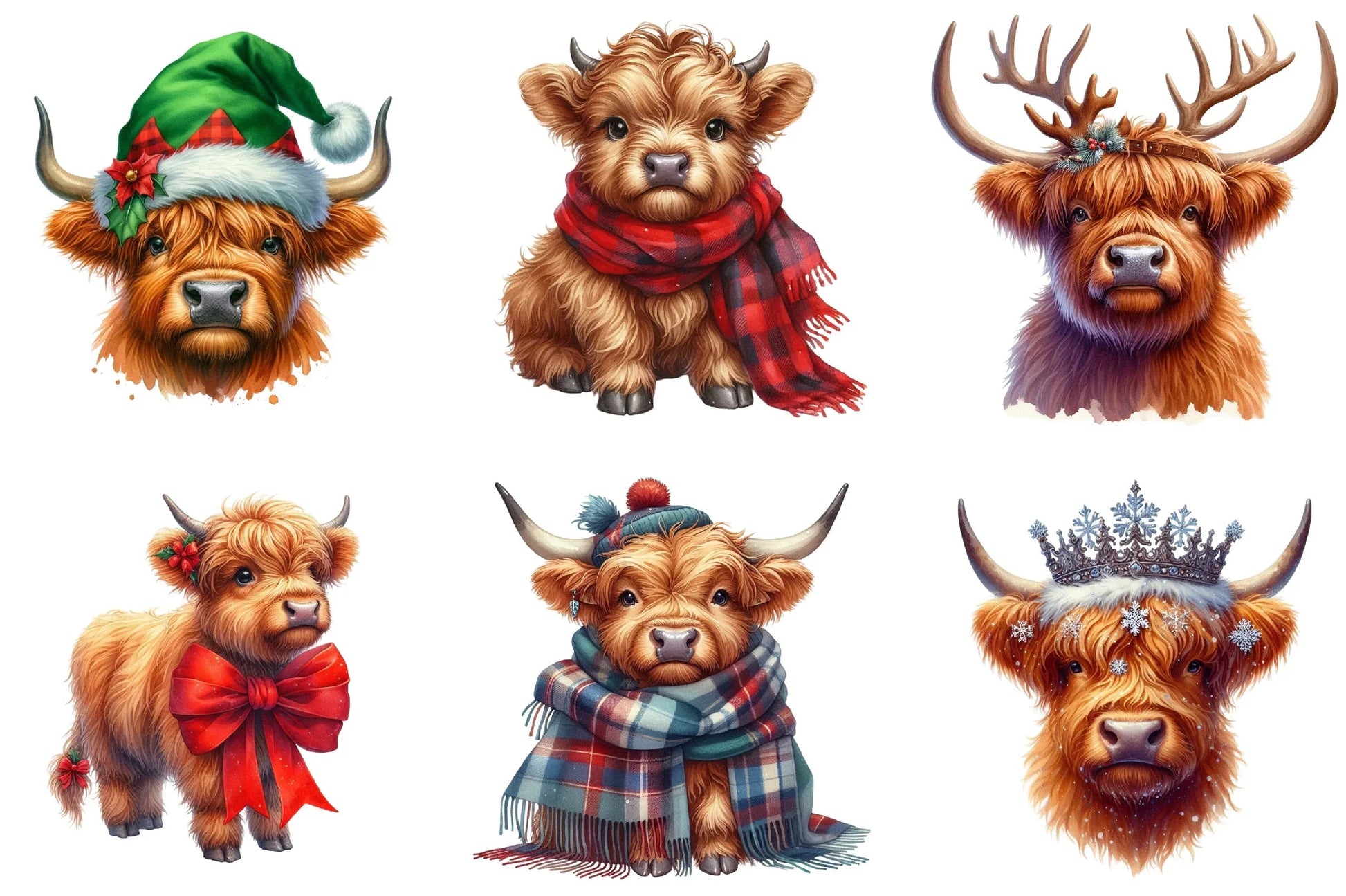 Christmas Highland Cows Clipart Bundle - CraftNest - Digital Crafting and Art