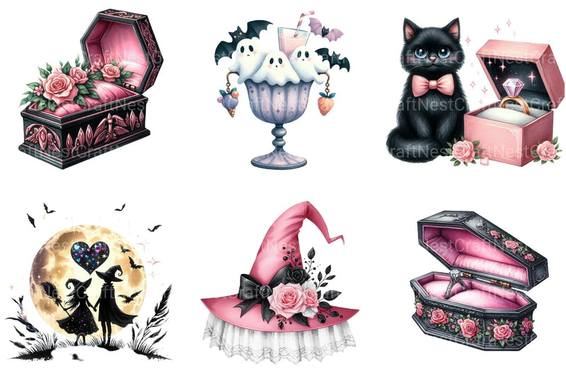 Pink Halloween Witch Wedding Clipart Bundle 17 - CraftNest - Digital Crafting and Art