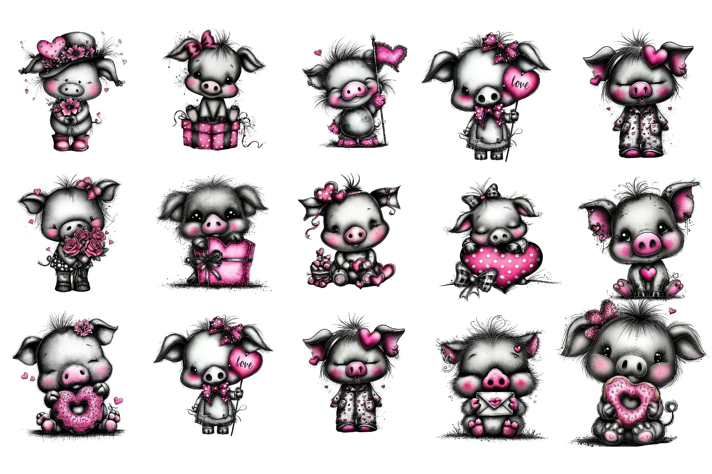 Valentine Pig Cute Animal Clipart Bundle - CraftNest - Digital Crafting and Art