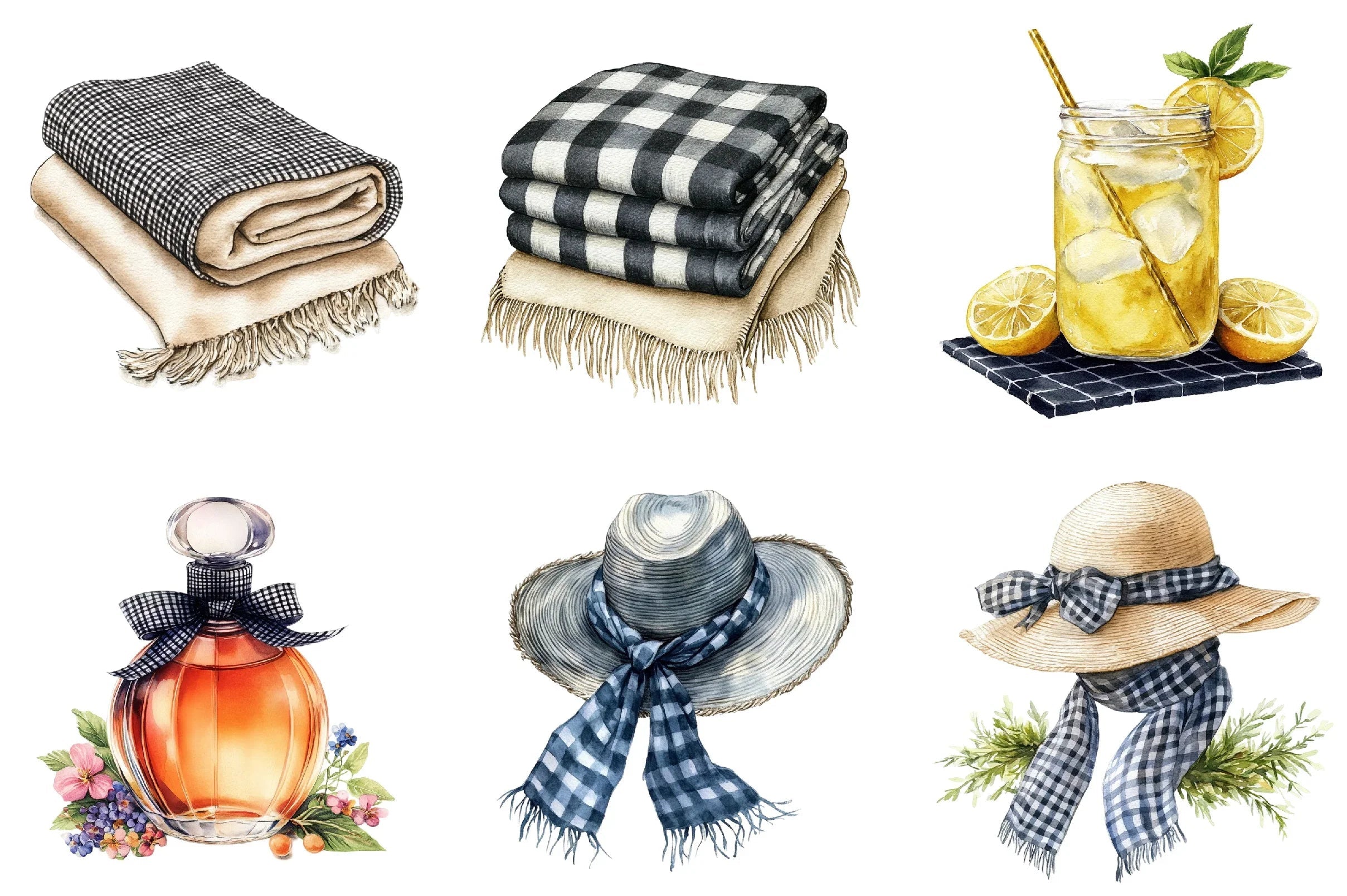 Luxury Black Gingham Summer Clipart Bundle - CraftNest - Digital Crafting and Art