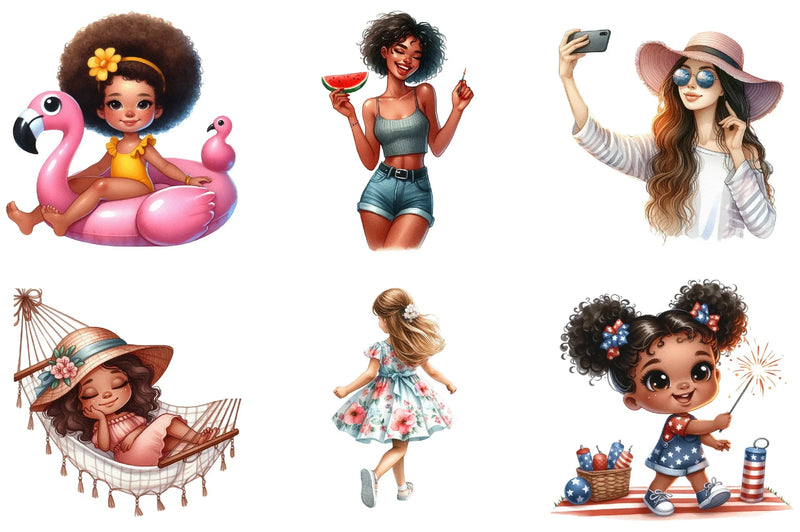 Summer African American Girls Clipart Bundle - CraftNest - Digital Crafting and Art
