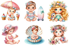 Summer Beach Baby Girl Clipart Bundle - CraftNest - Digital Crafting and Art