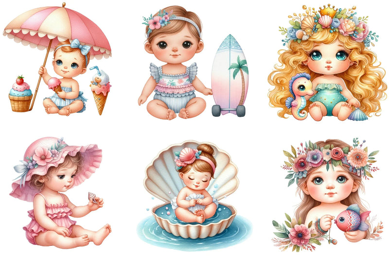 Summer Beach Baby Girl Clipart Bundle - CraftNest - Digital Crafting and Art