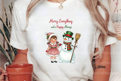 Vintage Christmas Girl & Snowman Clipart Bundle - CraftNest - Digital Crafting and Art