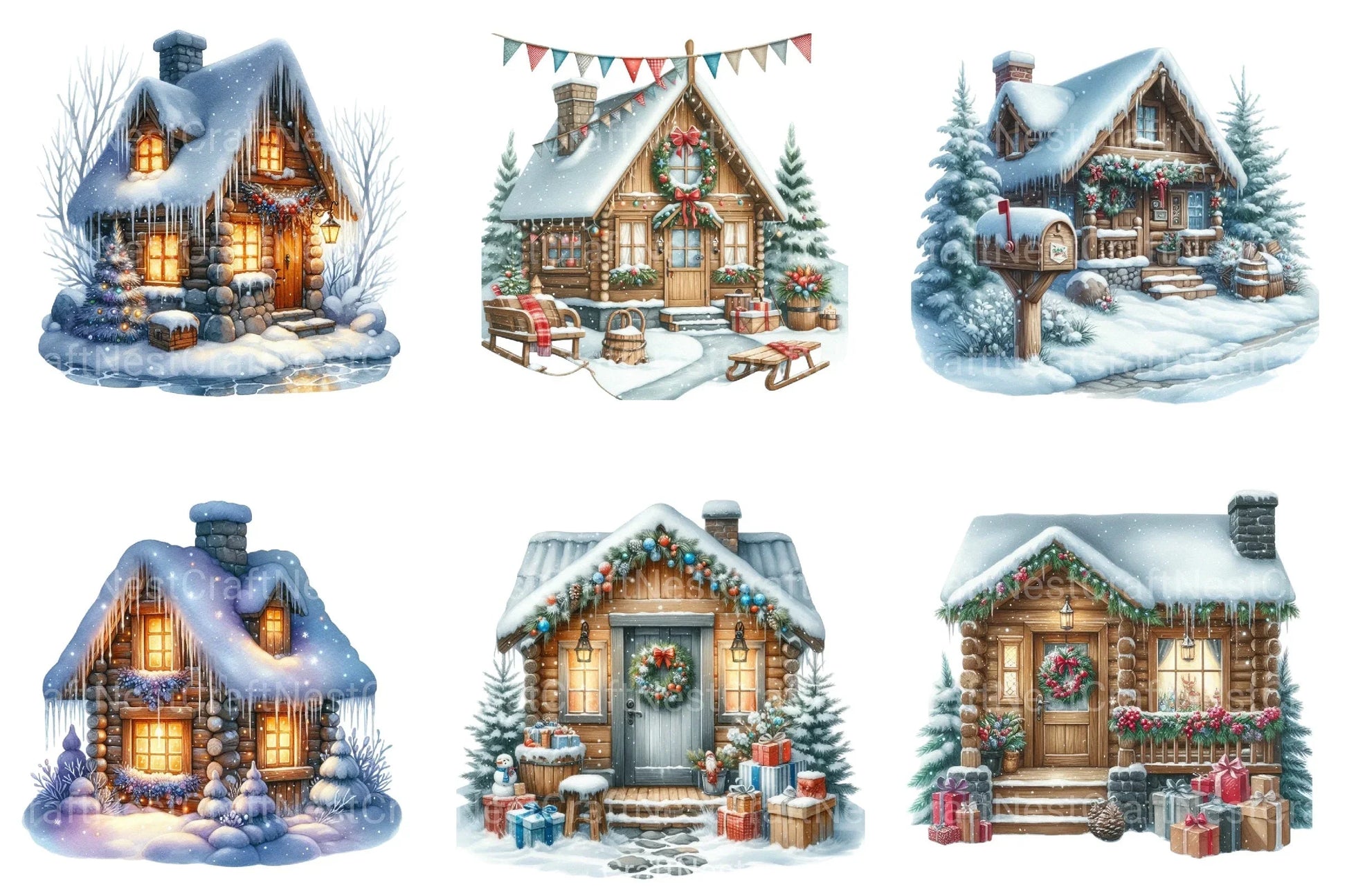 Winter Christmas Cabin Clipart Bundle 4 - CraftNest - Digital Crafting and Art