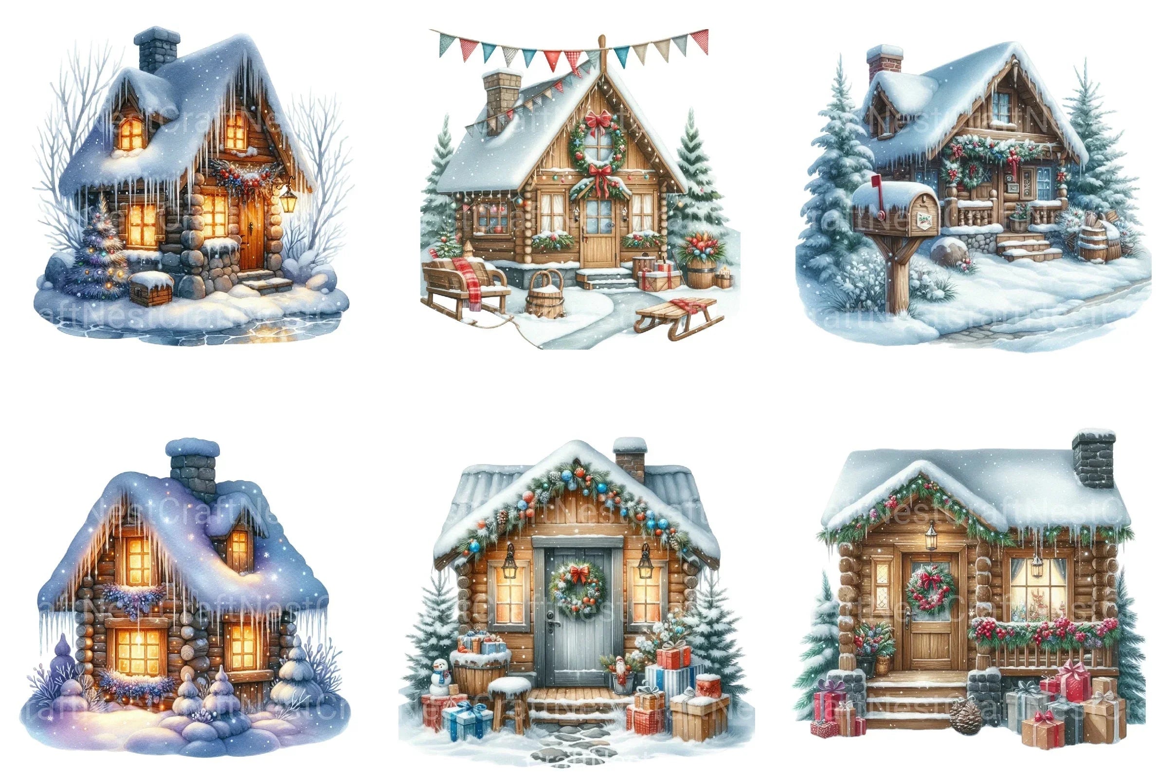 Winter Christmas Cabin Clipart Bundle 4 - CraftNest - Digital Crafting and Art
