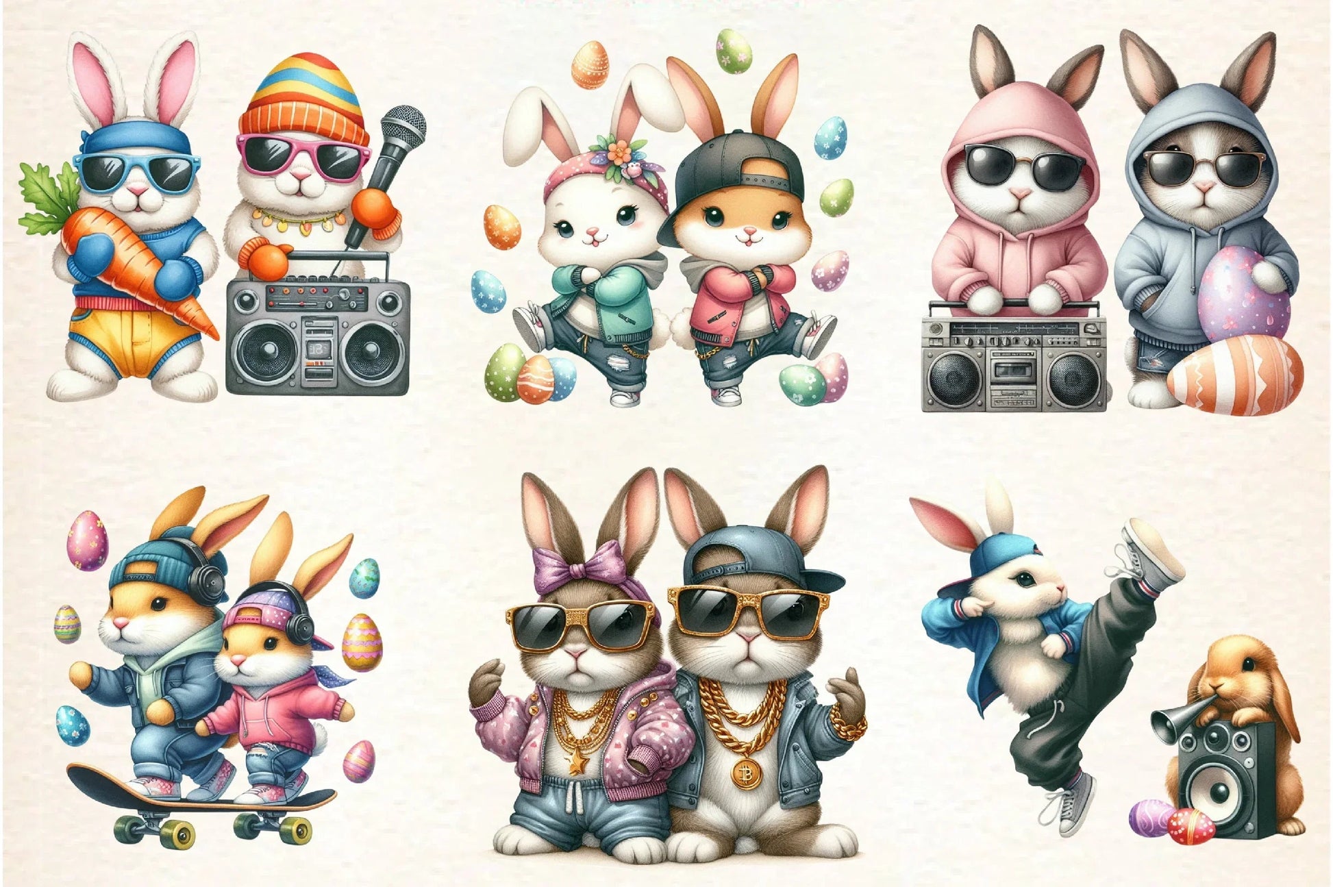 Hip Hop Couple Bunny Easter Clipart Bundle - CraftNest - Digital Crafting and Art