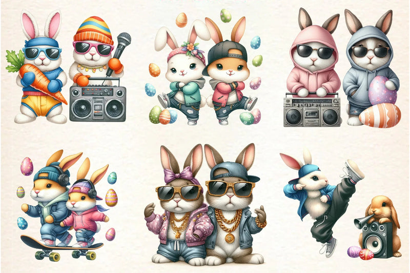Hip Hop Couple Bunny Easter Clipart Bundle - CraftNest - Digital Crafting and Art
