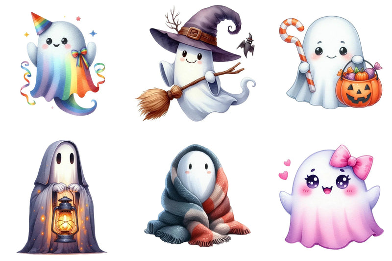 Halloween Cute Ghost Clipart Collection Bundle - CraftNest - Digital Crafting and Art