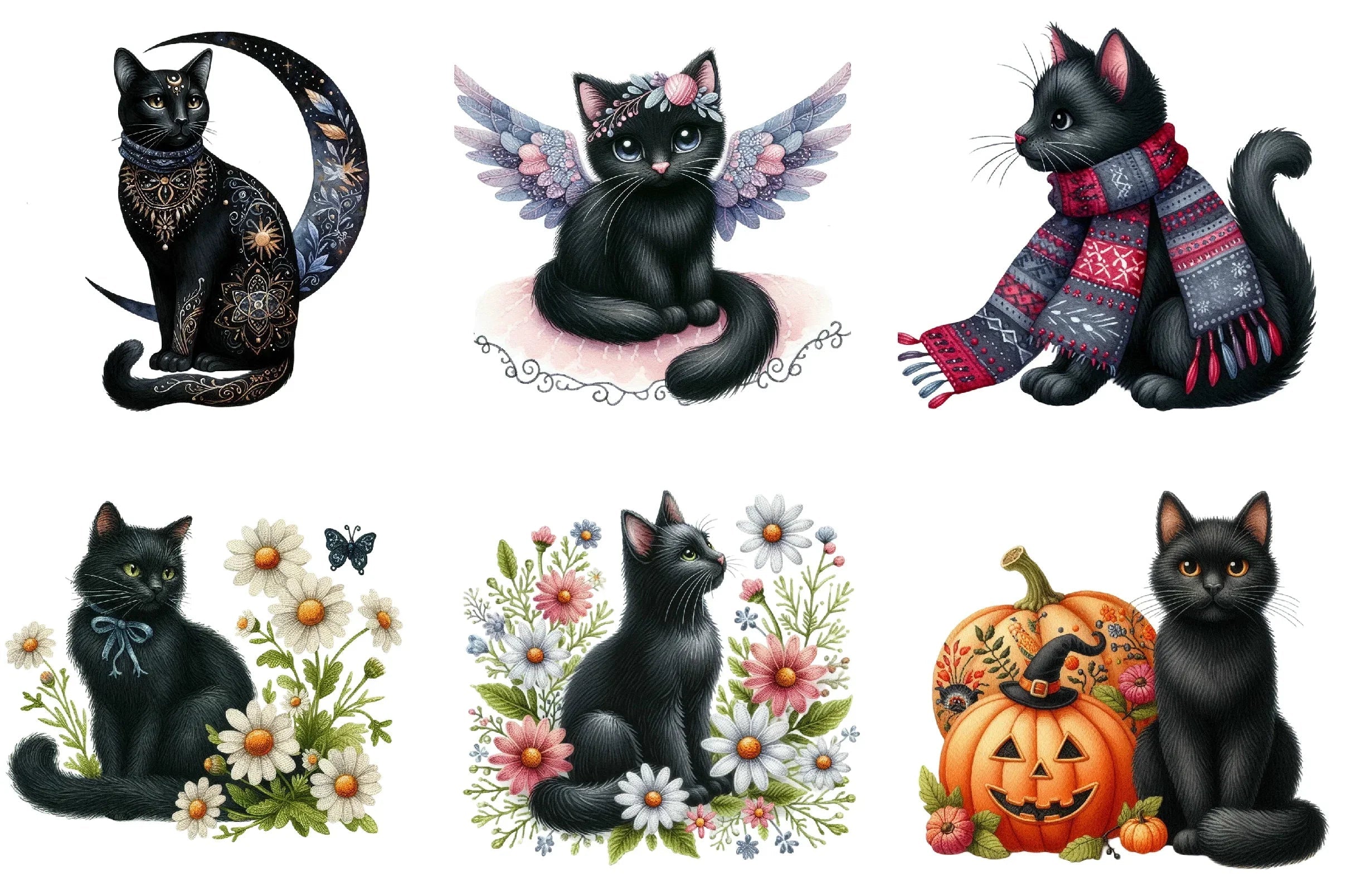 Embroidered Black Cats Clipart Bundle - CraftNest - Digital Crafting and Art