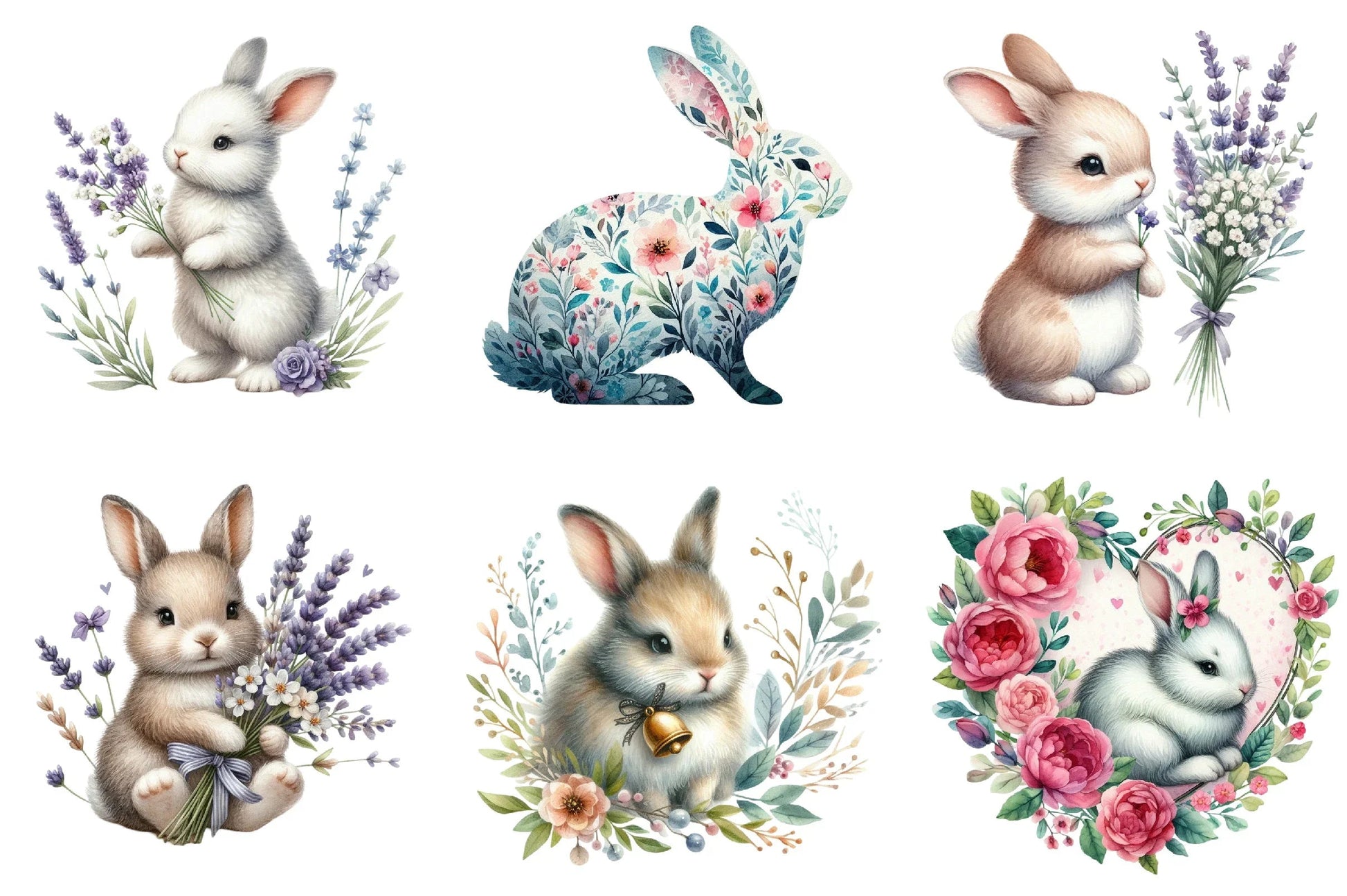 Floral Easter Bunny Clipart Bundle - CraftNest - Digital Crafting and Art