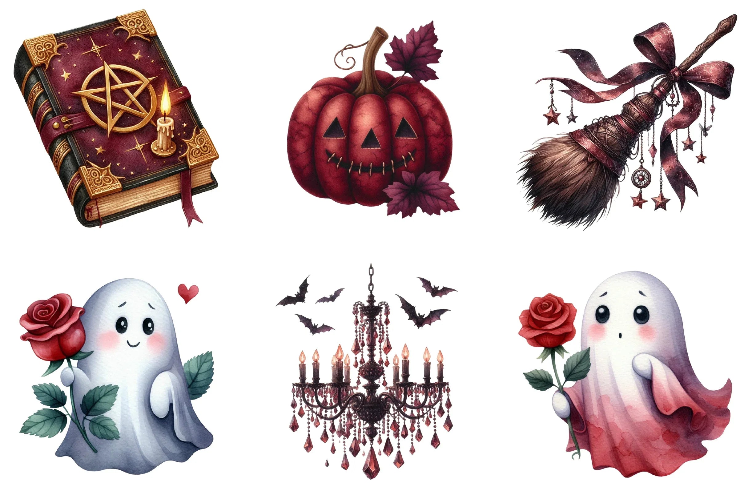 Burgundy Halloween Clipart Bundle - CraftNest - Digital Crafting and Art