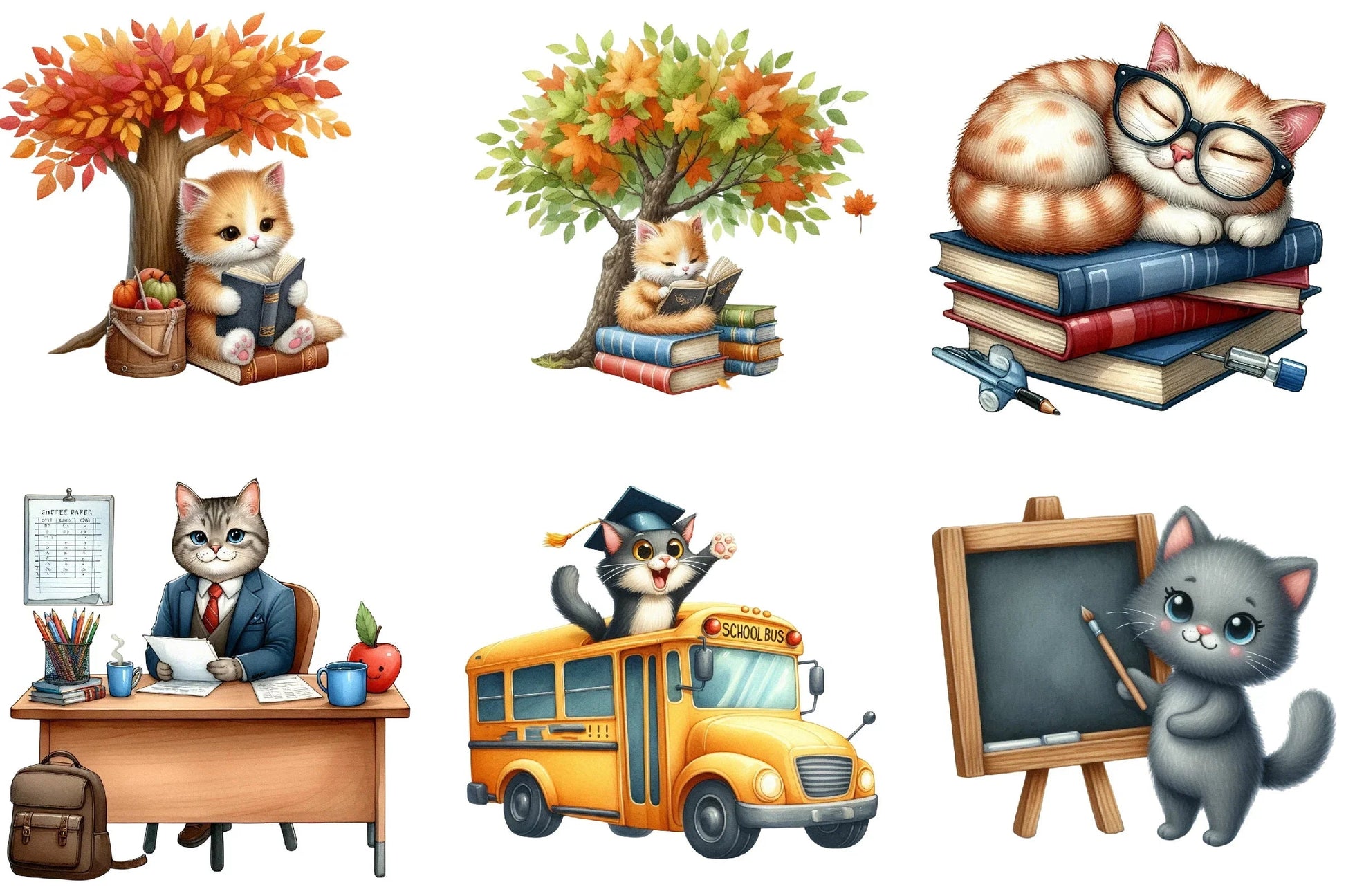 Back to School Cat Clipart Bundle - CraftNest - Digital Crafting and Art