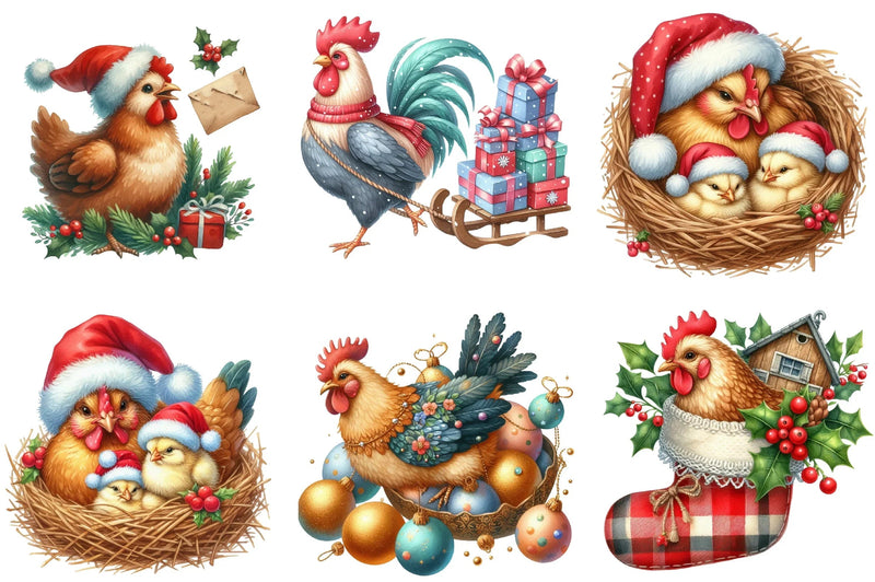 Christmas Rooster and Chicken Clipart Bundle - CraftNest - Digital Crafting and Art