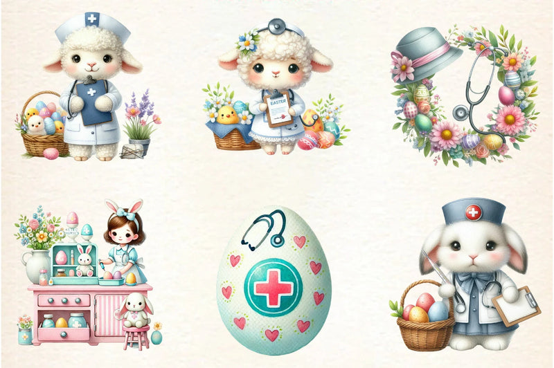 Retro Easter Nurse Clipart Bundle - CraftNest - Digital Crafting and Art