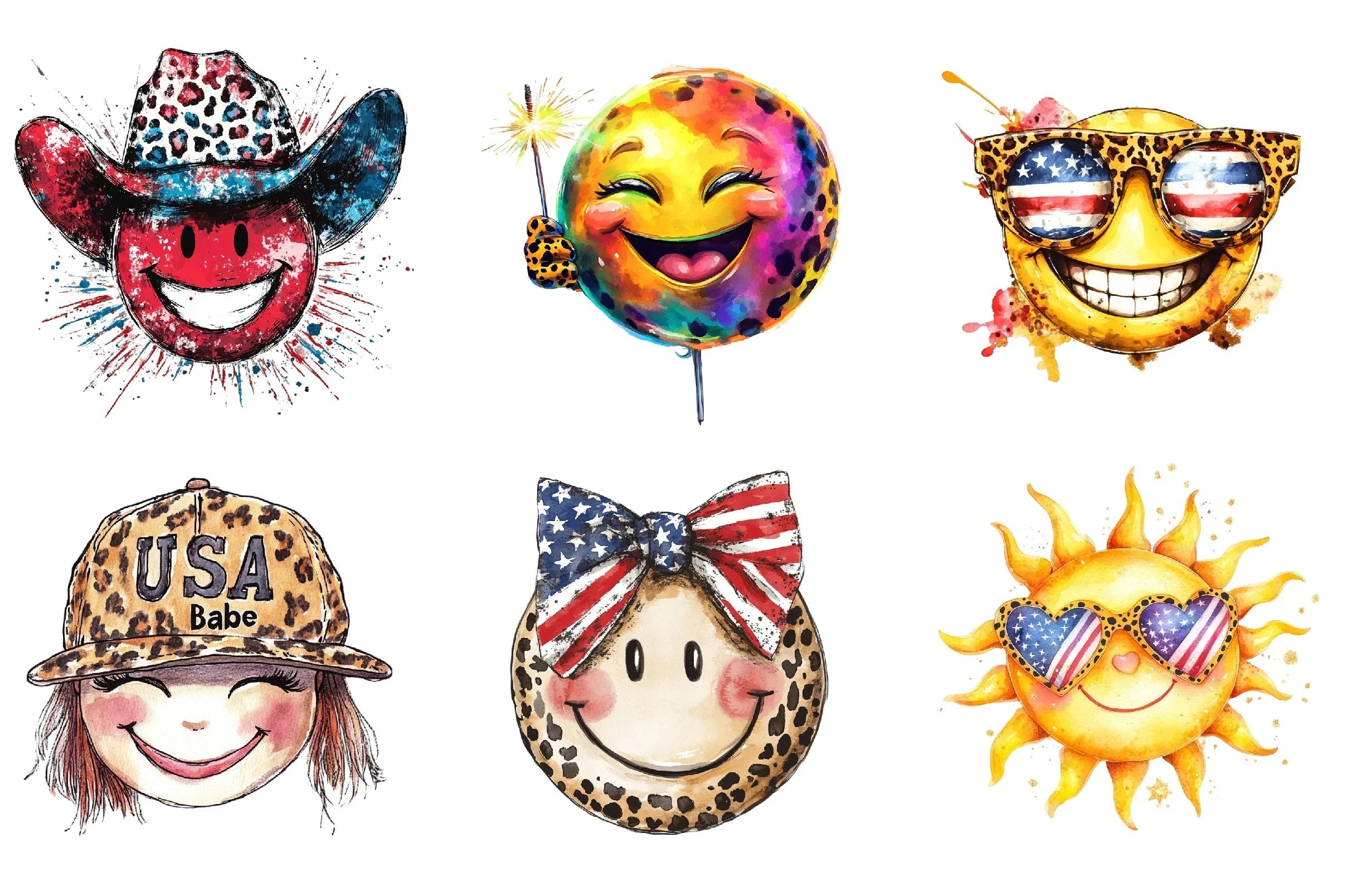 Happy Smiley Face Leopard 4th of July Clipart Bundle - CraftNest - Digital Crafting and Art