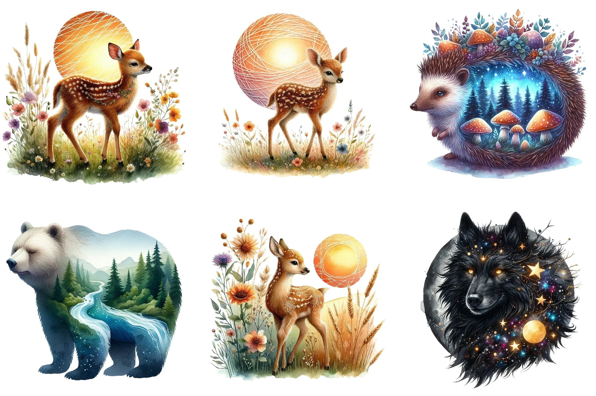 Double Exposure Woodland Animal Clipart Bundle - CraftNest - Digital Crafting and Art