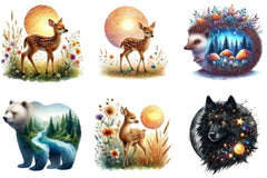 Double Exposure Woodland Animal Clipart Bundle - CraftNest - Digital Crafting and Art