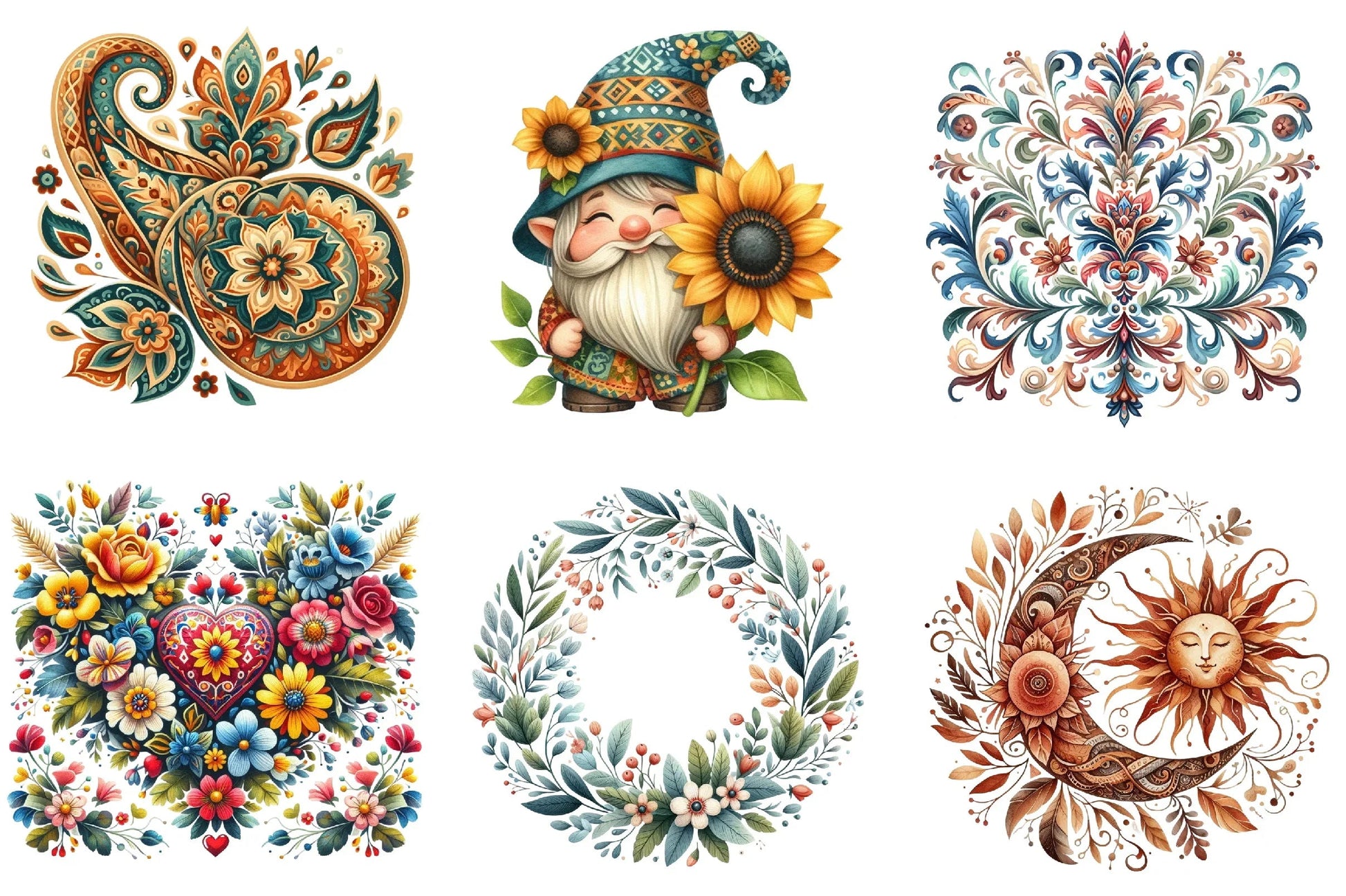 Folk Motifs Summer Clipart Bundle - CraftNest - Digital Crafting and Art