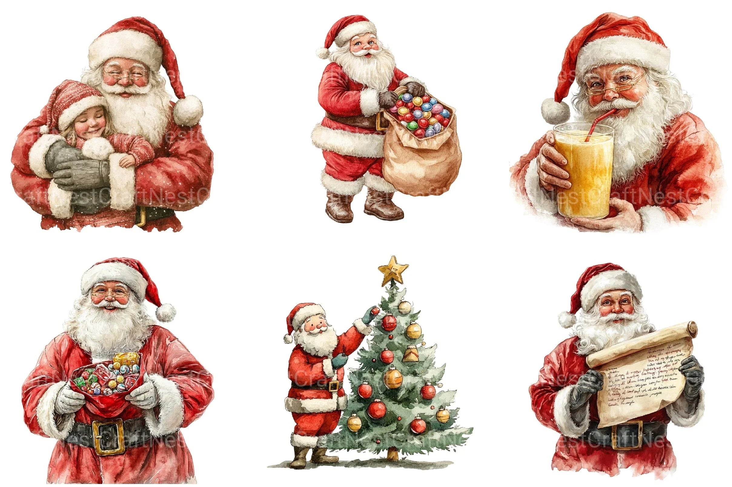 Retro Christmas Santa Clipart Bundle 1 - CraftNest - Digital Crafting and Art
