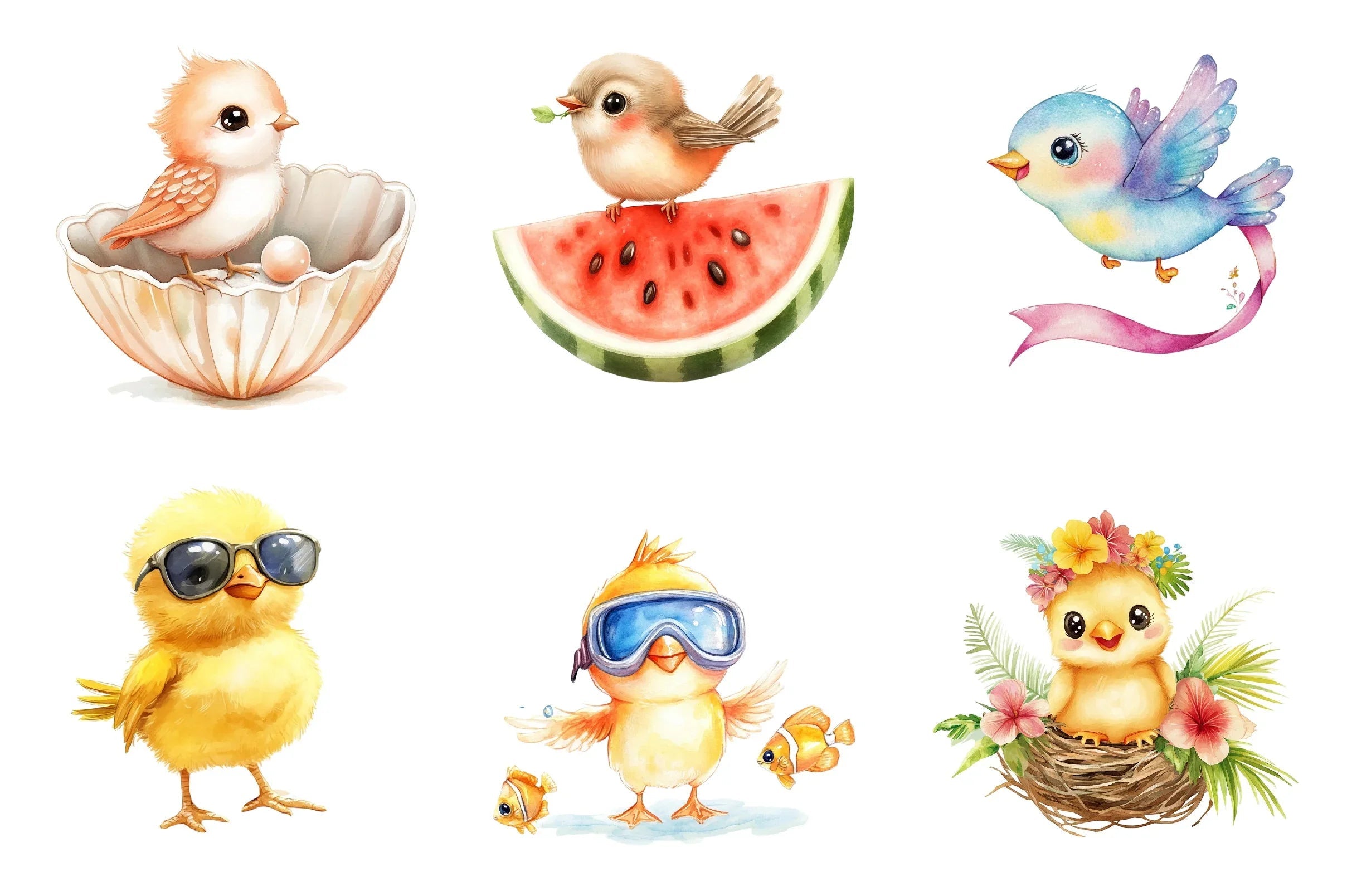 Summer Baby Birds Clipart Bundle - CraftNest - Digital Crafting and Art