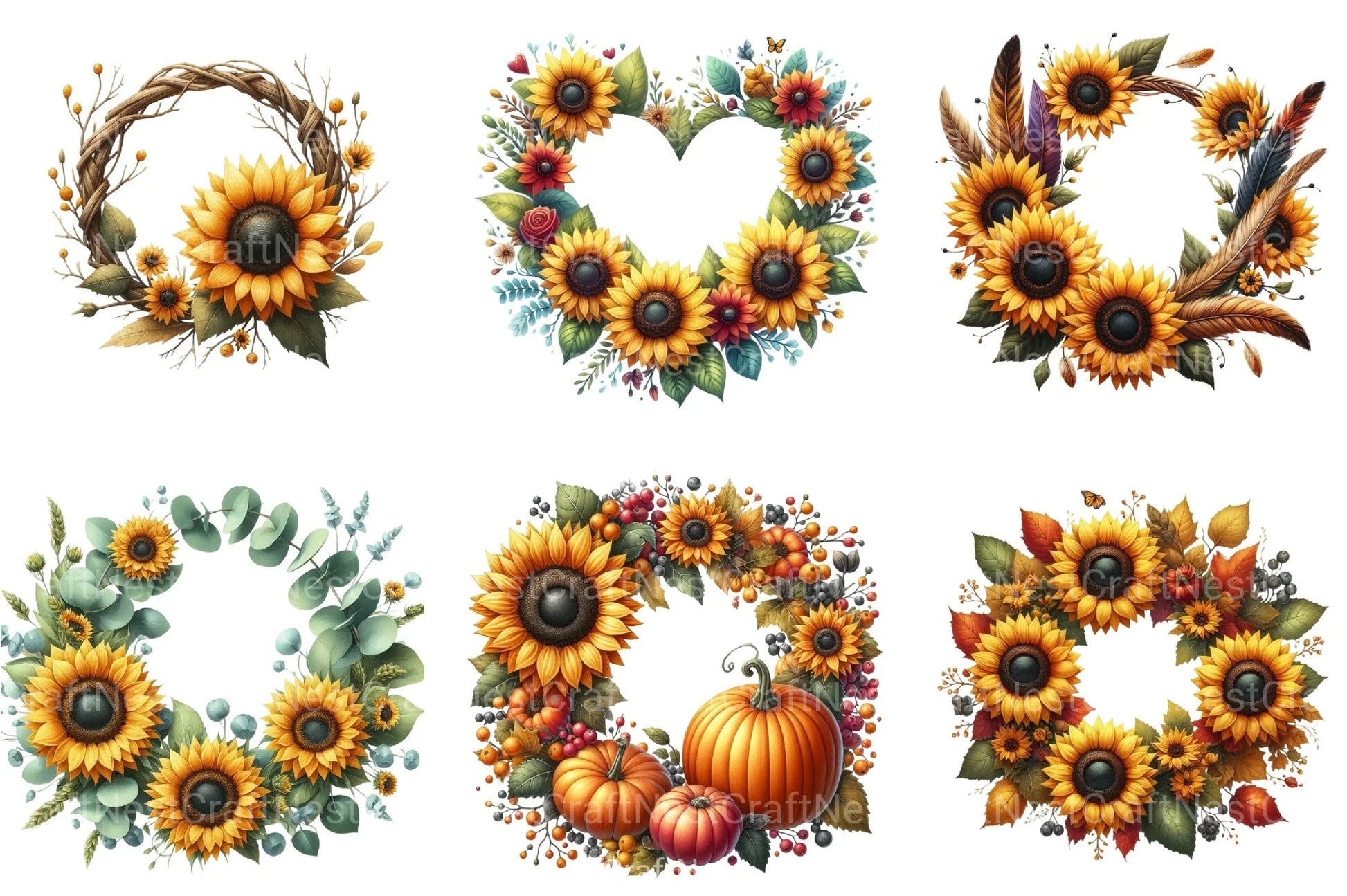 Sunflower Wreaths Clipart Bundle - CraftNest - Digital Crafting and Art