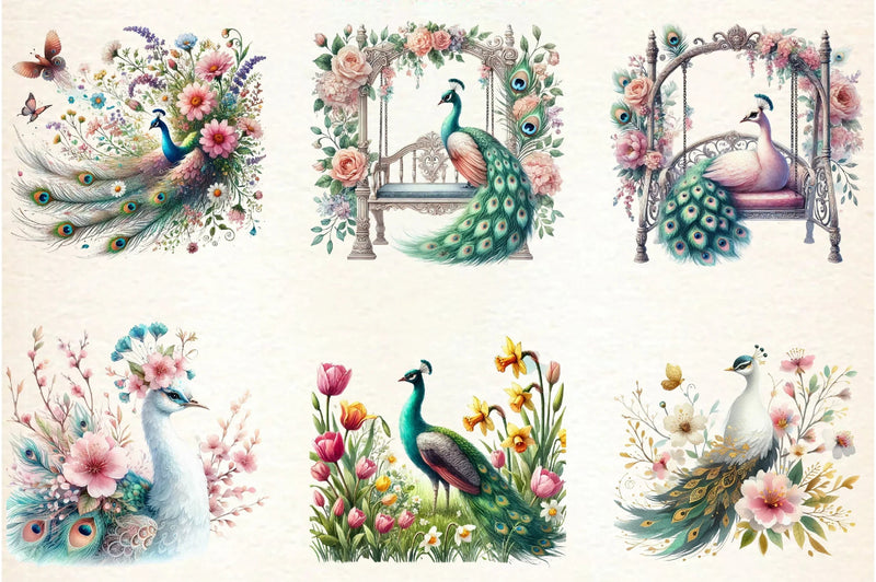Spring Peacock Clipart Bundle - CraftNest - Digital Crafting and Art