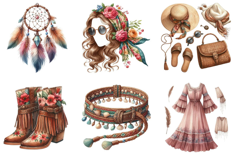 Boho Fashion Clipart Bundle - CraftNest - Digital Crafting and Art