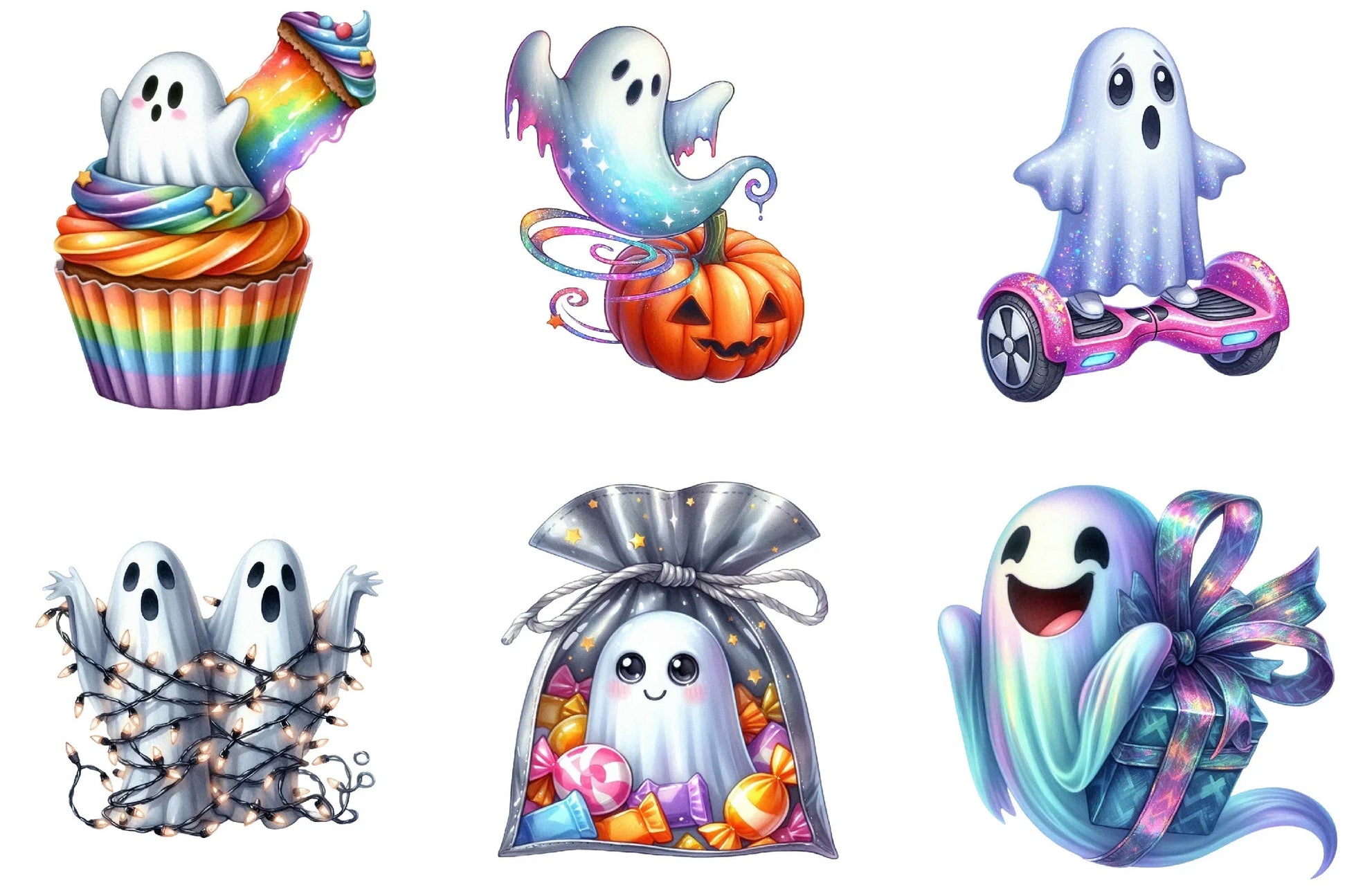 Funny Iridescent Halloween Ghost Clipart Bundle - CraftNest - Digital Crafting and Art