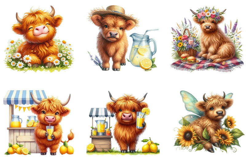 Summer Highland Cow Clipart Bundle - CraftNest - Digital Crafting and Art