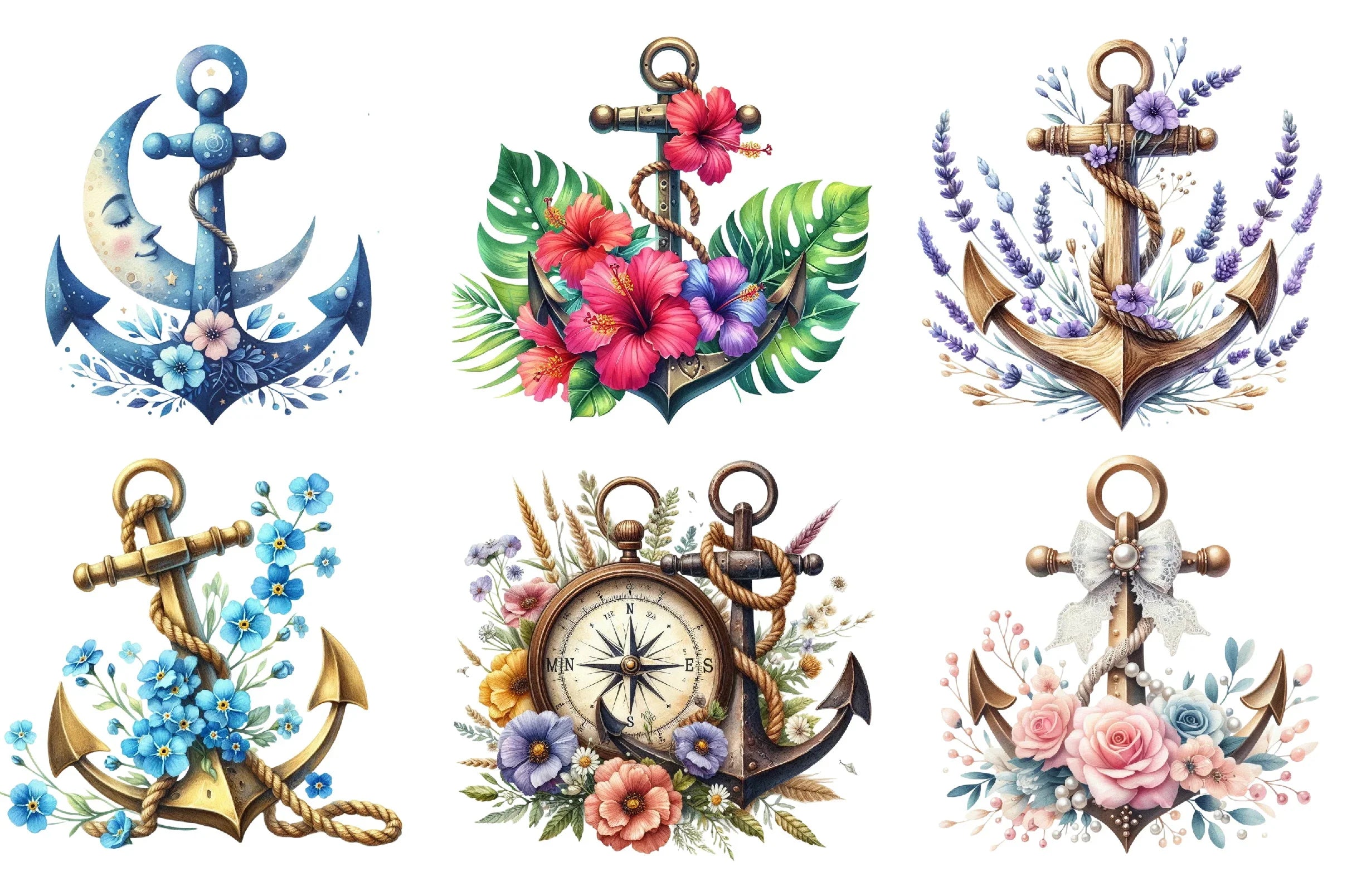 Anchor and Flower Clipart Bundle - CraftNest - Digital Crafting and Art