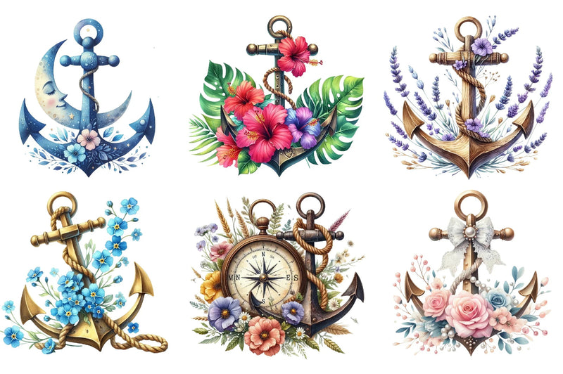Anchor and Flower Clipart Bundle - CraftNest - Digital Crafting and Art