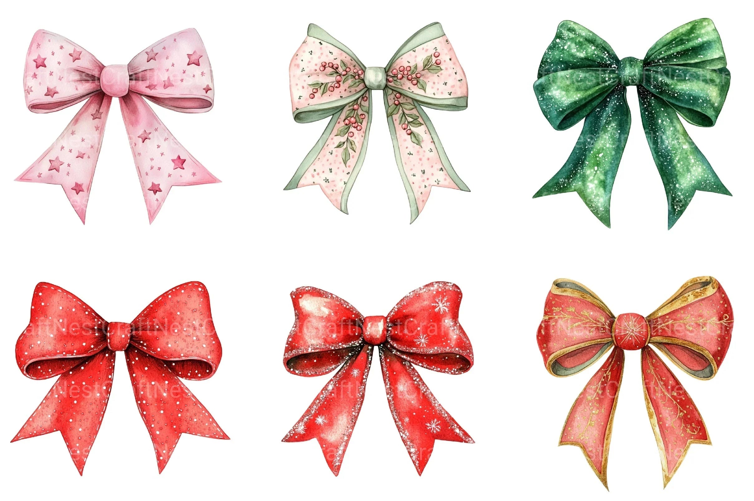 Christmas Coquette Bows Clipart Bundle - CraftNest - Digital Crafting and Art