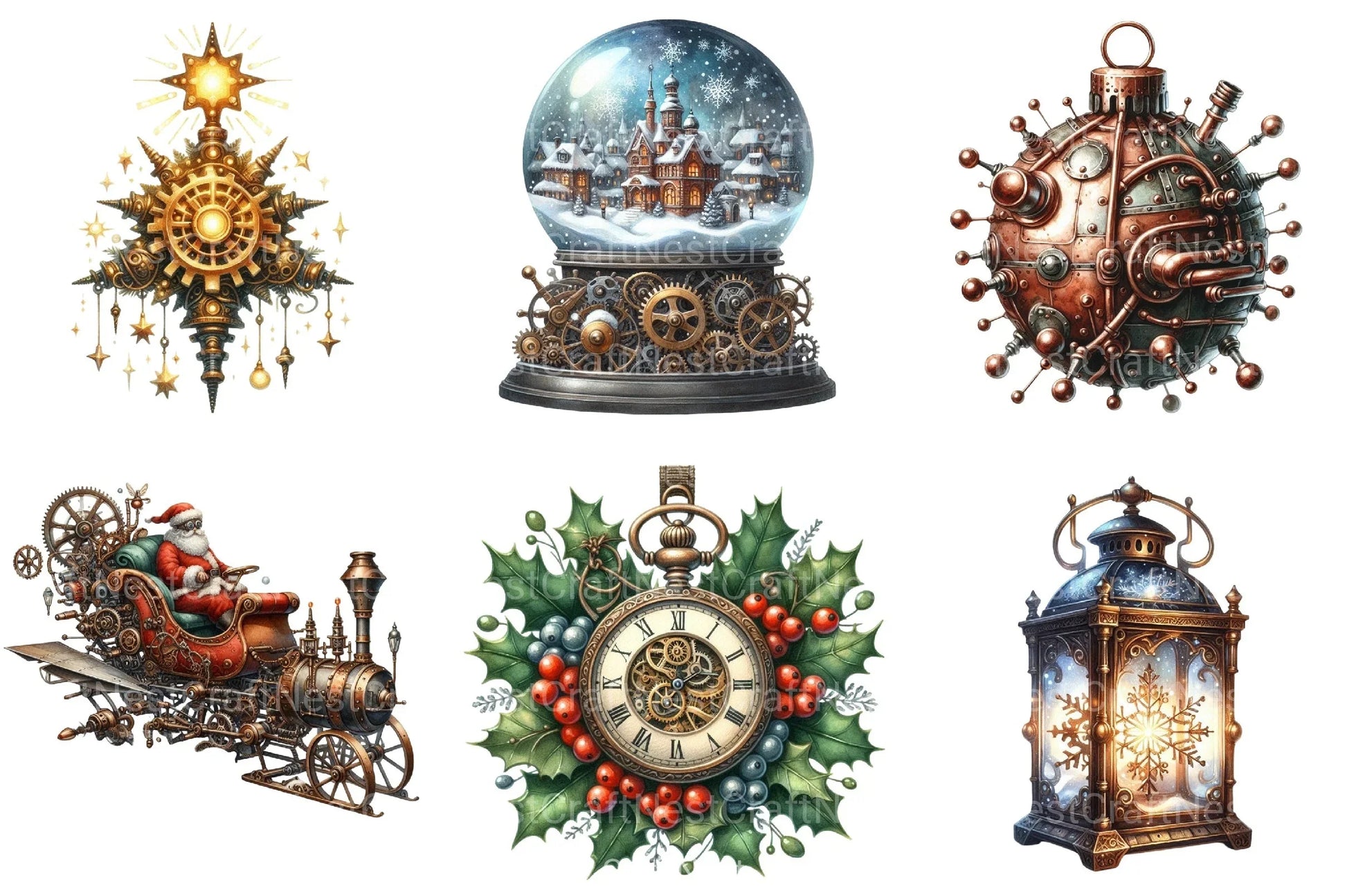 Steampunk Christmas Clipart Bundle 98 - CraftNest - Digital Crafting and Art